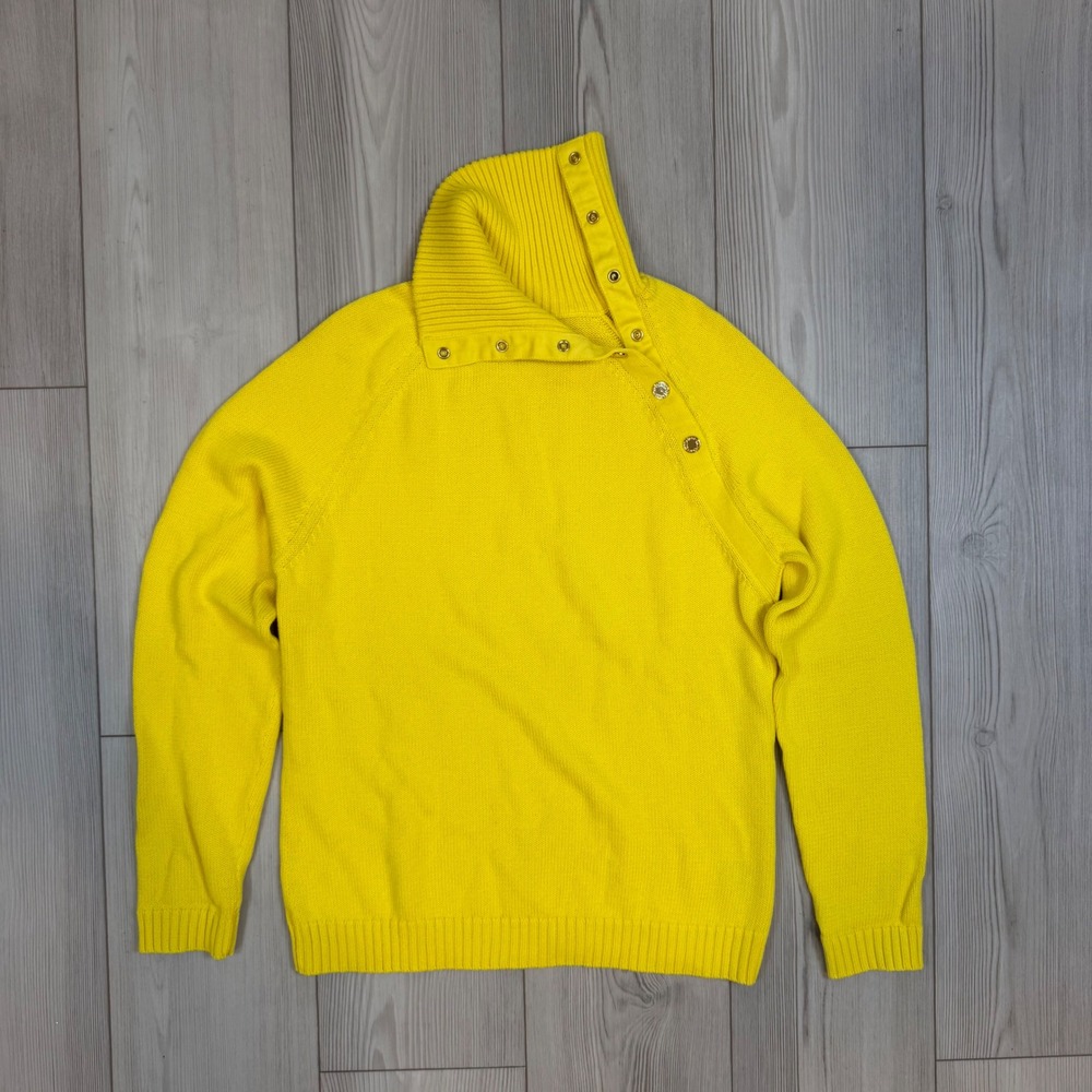 Lauren Ralph Lauren Yellow Cotton Knit Snap Cowl Neck Sweater Large